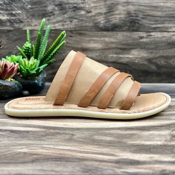 NIB Born Sassafrass Slip On Slide Thong Flat Sandal Brown Cognac Leather 8M 39 - Picture 5 of 12